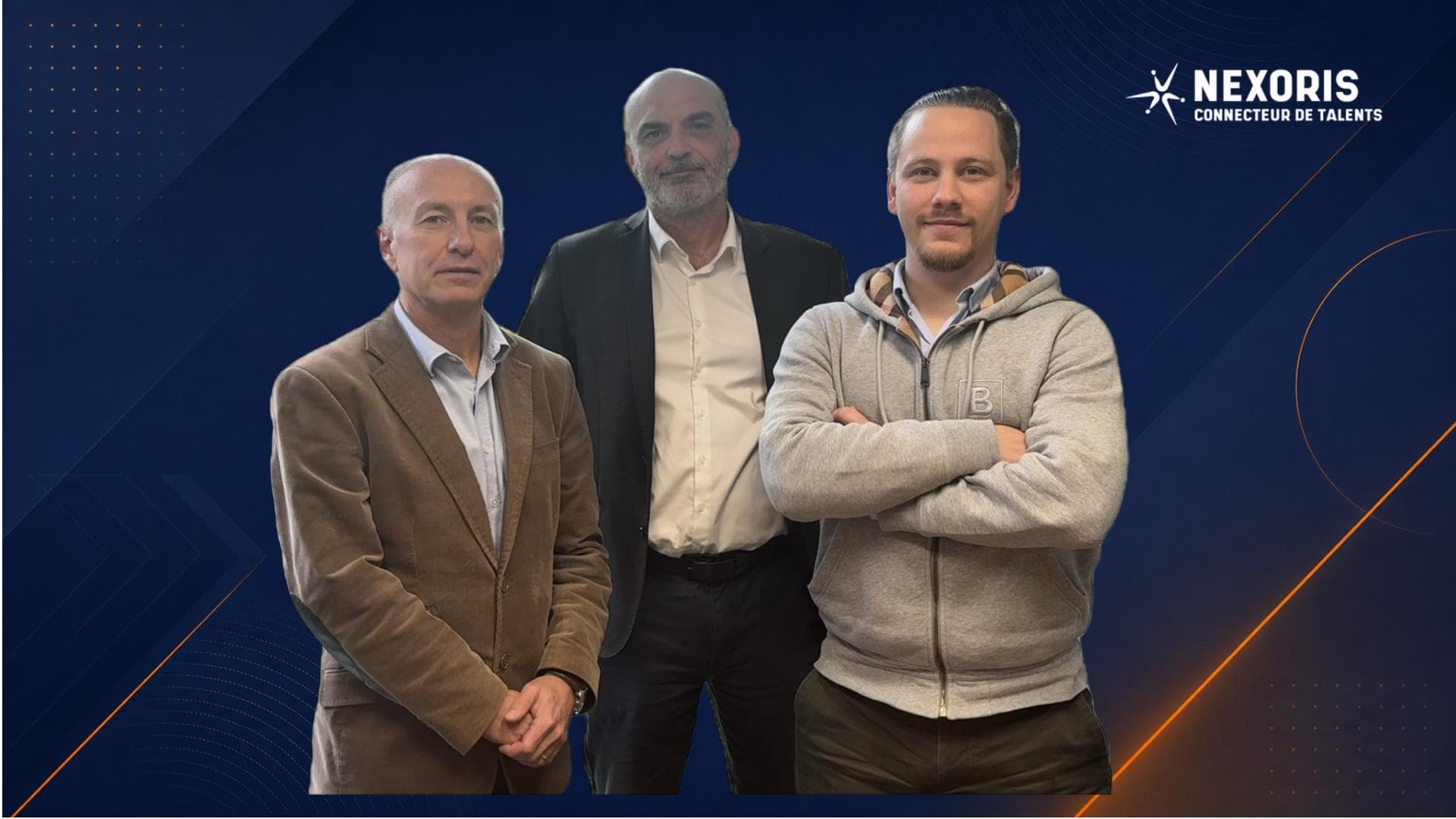 Nexoris and LeGratin alliance visual featuring the three representatives on a corporate background.